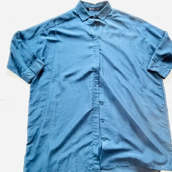 Zara semi sheer blue button down tunic xs - Picture 12 of 13